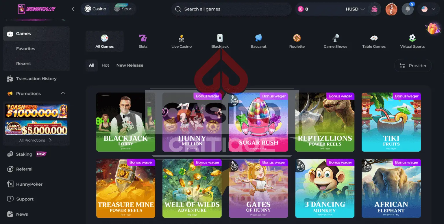 HunnyPlay casino review software skin-1