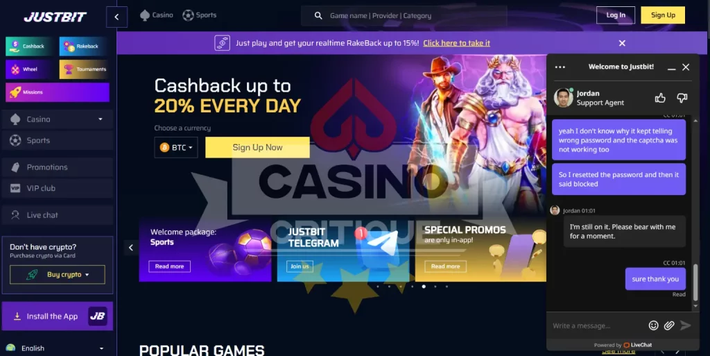 Justbit casino review featured