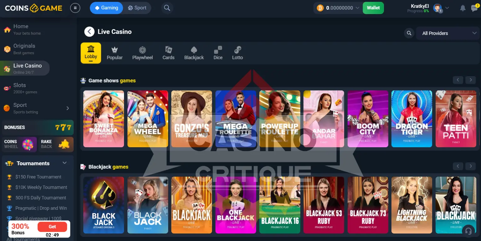 Coins Game Live Casino