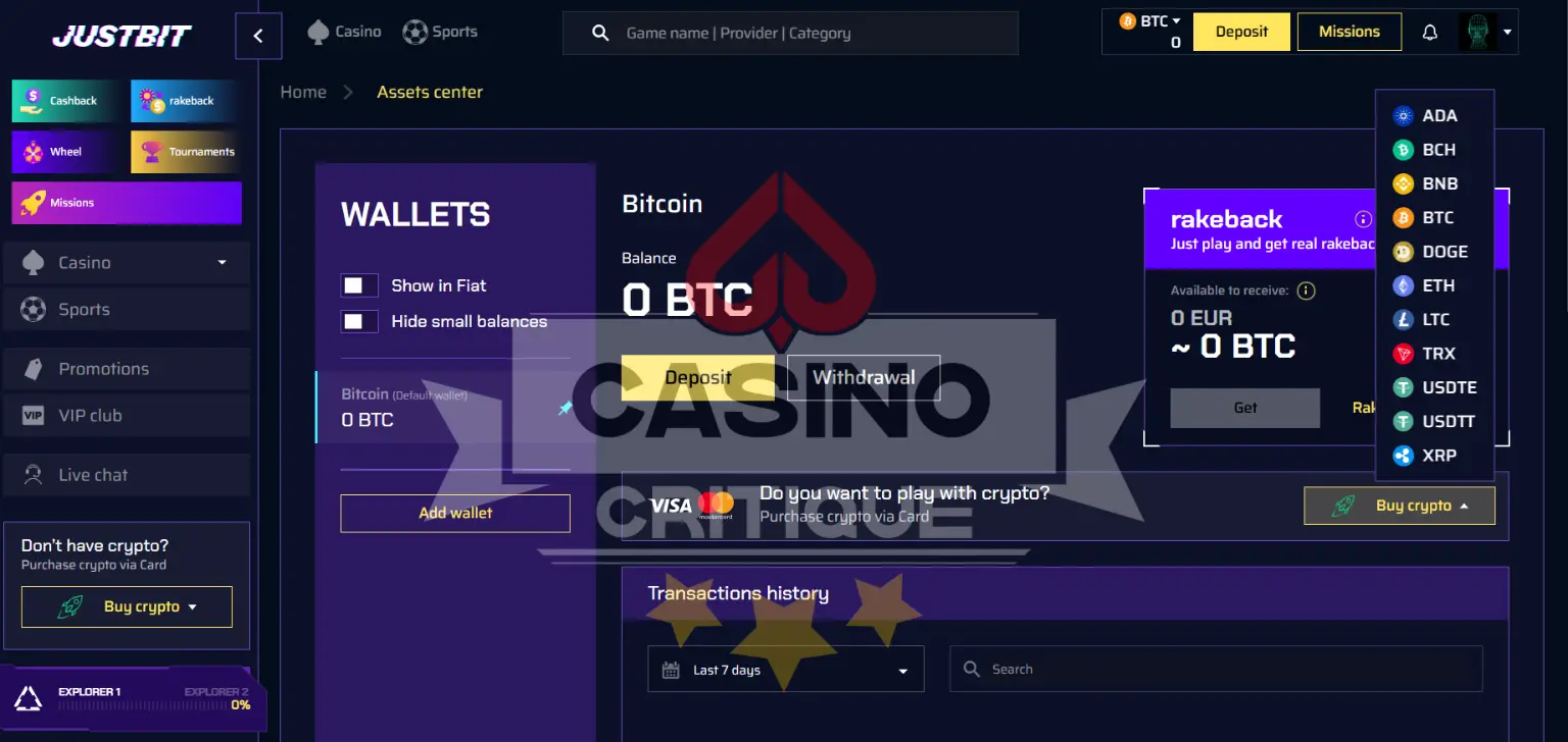 Justbit casino review wallet