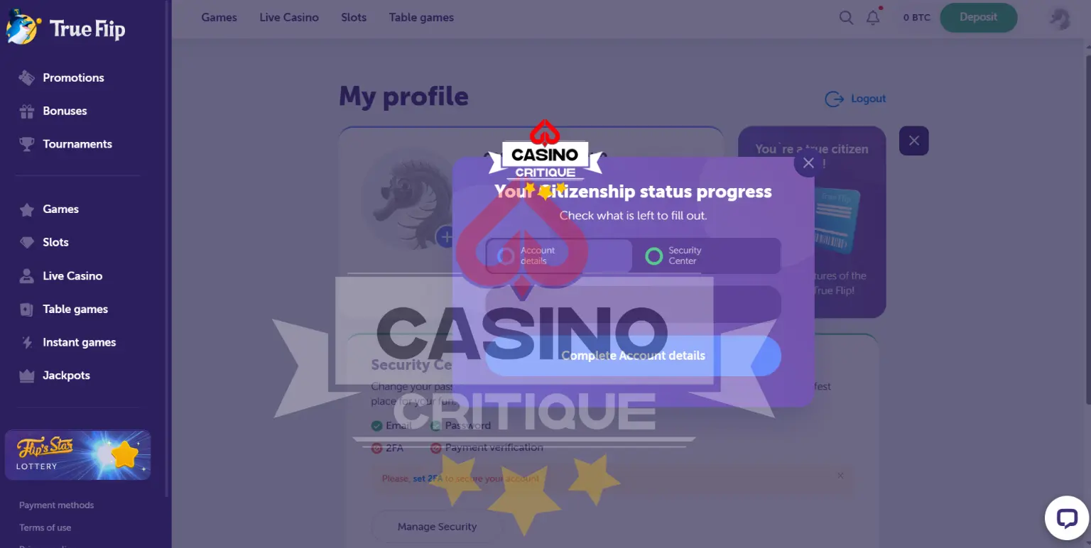 TrueFlip Casino Review Profile